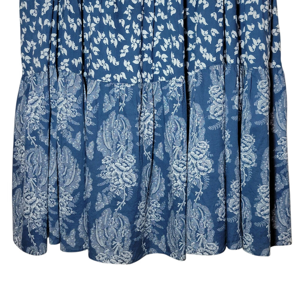 Ralph Lauren Floral Cotton Tiered Ruffle Hem Maxi Skirt Blue White 16 Romantic - Picture 6 of 14